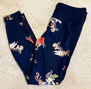Athleta Womens Navy Floral Print Chatarunga High-Rise Leggings Mesh Panel Medium - Picture 1 of 3