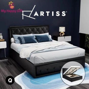 Artiss Bed Frame QUEEN Size Gas Lift Storage Mattress Base Wooden Black TIYO - Picture 1 of 10