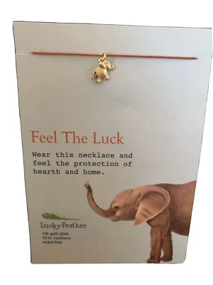 Lucky Feather Necklace 14k Gold Plate 16” nickel free Feel The Luck Elephant - Image 1 of 2