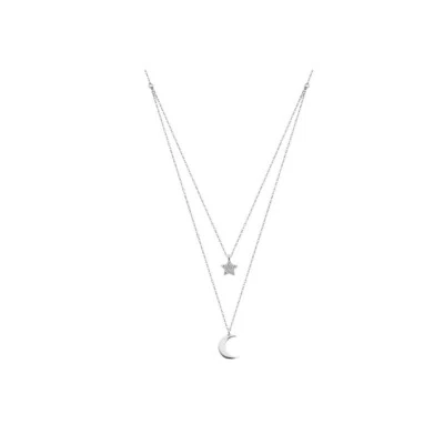 Collana Donna Lotus Silver LP1680-1/4 A Doppio Filo Con Luna E Stella - Immagine 1 di 3