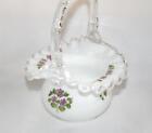 Fenton Silvercrest Hand Painted Violets in the Snow Basket, Unsigned    #1345