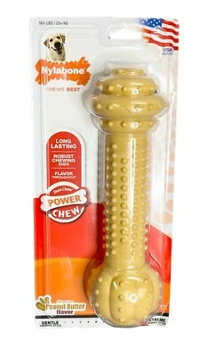 Nylabone Barbell Power Masticar Duradero Perro Juguete Tamaño Monstruo Mantequilla de Maní Foto 1 de 2
