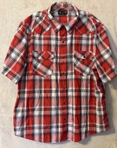 🤠 Montage Western Shirt Mens 2XL Red Plaid Black Snap Concert Work Evening - Picture 1 of 5