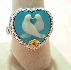 Anillo Love Dove talla 7 corazón recortado banda plata de ley 925 CC 5,1 g - Imagen 1 de 11