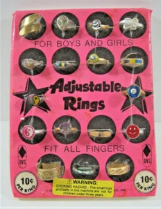 Adjustable Ring Assortment Charms Toys Old Gumball Vend Machine Disp Card #382 - Picture 1 of 1