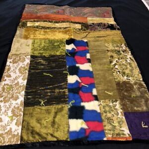 Vintage 1960s Groovy Patchwork Scrap Quilt Velvets and Tapestries 32"x43" Lap 