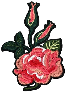 Patch Sew On Iron On Embroidered Clothing Hats Jackets Coat  ROSE FLOWER A146 - Image 1 of 3