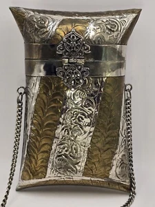 Vintage Silver Brass Metal Handmade Crossbody Bag Purse Chain Strap Lined - Picture 1 of 12