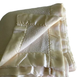 Vtg Acrylic Thermal KING Blanket Satin Edge USA Ivory Beige Cream Warm 100x87'' - Bild 1 von 10
