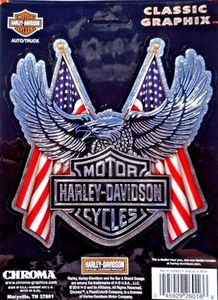 Harley Davidson Eagle American Flags With Bar And Shield Sticker Decal Chrome - Picture 1 of 3