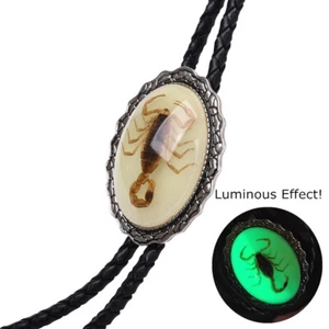Luminous Real Scorpion Western Cowboy Mens BOLO Tie Slide Clip Wedding Necklace - Picture 1 of 12