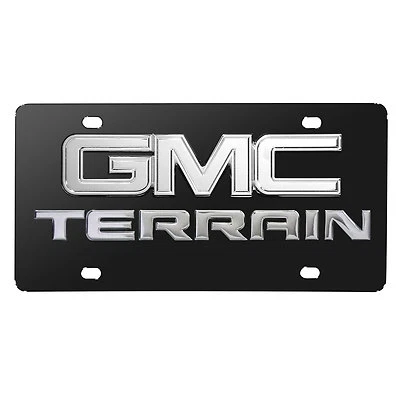 Placa de matrícula GMC Terrain doble logotipo 3D negra de acero inoxidable, hecha en EE. UU. Foto 1 de 4