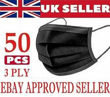 50 x Black Face Mask Protective Covering Mouth Nose Masks UK