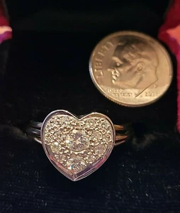 14K Yellow Gold Diamond Cluster Cocktail Ring ~ Heart Shaped ~ 14 Diamonds - Picture 1 of 8