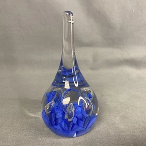 Vintage Blue Clear Art Glass Paper Weight Ring Holder - Picture 1 of 3