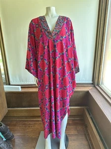 Christian Dior Loungewear Maxi Kaftan MuMu House Dress Flowy Caftan Blue Red - Picture 1 of 15