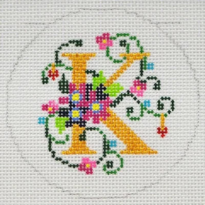 Needlepoint Handpainted Lee BJ Canvas Letter K 3" - Image 1 of 4