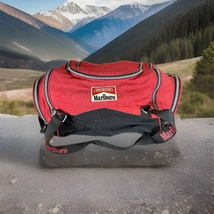 Vintage Marlboro 24” Unlimited  Duffle Bag Red  Zip Pockets Nylon Promo 90s - Picture 1 of 18