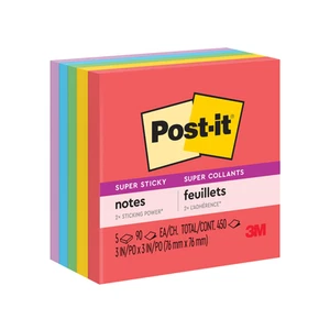 Post-it Super Sticky Notes: 3 in. x 3 in. *90-sheets per pad / 5-pack - Picture 1 of 5