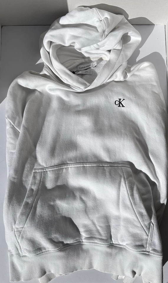 Calvin Klein White Hoodie Men’s Size Medium Small Logo  - Image 1 of 3