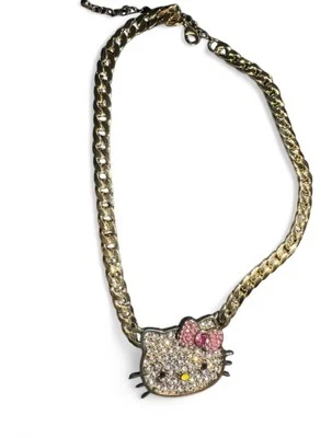 Colar robusto de strass dourado Hello Kitty Y2k tem mancha no pingente! - Imagem 1 de 4