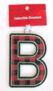 2021 Ganz Buffalo Plaid Letter B Christmas Holiday Ornament - Picture 1 of 3