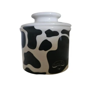 Butter Bell Crock Butter Container/ Dish Cow Print Pattern Black White Ceramic - Picture 1 of 12