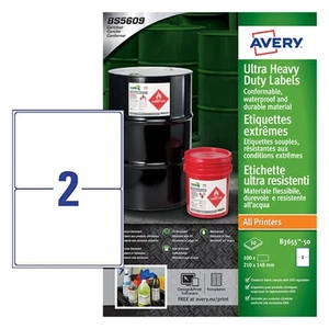 Avery Ultra Resistant Labels 148 X 210Mm Permanent 2 Labels Per Sheet 100 Labels - Afbeelding 1 van 3