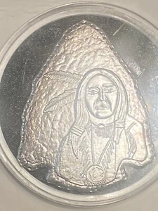 Native American Indian 999 Silver 1 oz Art Medal ARROWHEAD Shape SHARP - Picture 1 of 9