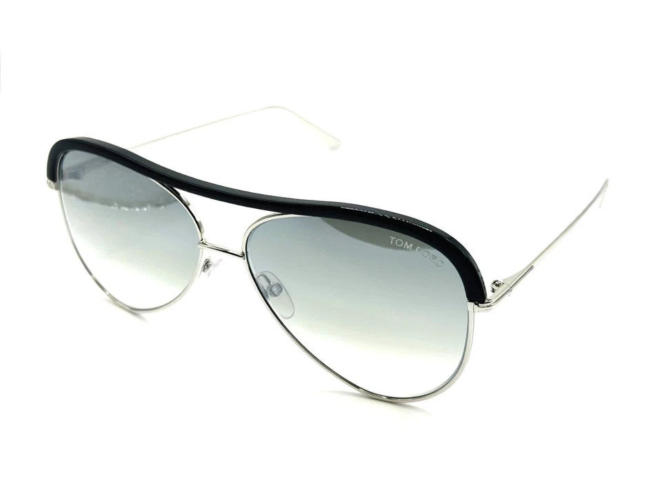 Tom Ford FT 0606 18b Sunglasses Black Silver Frame Smoke Gradient Lenses 60mm