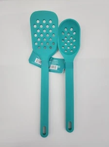 2pc Teal Silicone Kitchen Utensils Set- Spatula Turner Spoon-Cook With Color - Picture 1 of 1