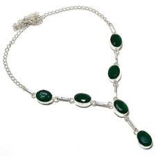Emerald(Simulated) Gemstone 925 Sterling Silver Jewelry Necklace 18"