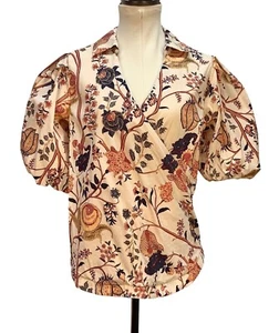 Blusa Elie Tahari Floral Manga Abullonada Mujer M Marfil Multicolor Oficina Sirena Cla - Imagen 1 de 9