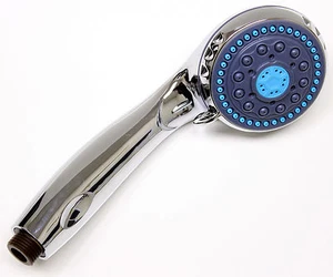 Water Saving 4 Function Bathroom Hand Held Shower Sprays Head Chrome Blue & Navy - Picture 1 of 2