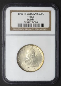 1962 IV Vatican Silver 500 Lire NGC MS64 - COINGIANTS - - Picture 1 of 2