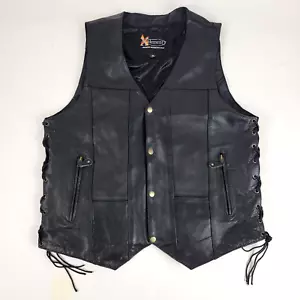 Xelement Mens Black Side Lace Leather Concealed Carry Motorcycle Vest Snap Med - Picture 1 of 8
