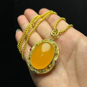Real  Natural High Ice yellow Jade Jadeite amulet Pendant&Necklaces蛋面吊坠 - Picture 1 of 9