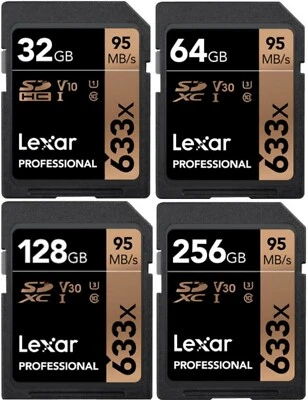 Lexar Professional 32/64/128/256GB SD SDXC memory Card 633X, U3, V30, 95MB/s - Image 1 of 4