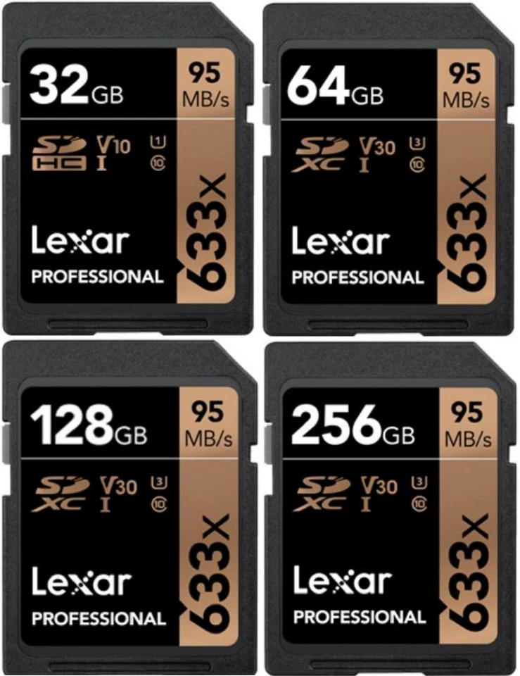 Lexar Professional 32/64/128/256GB SD SDXC memory Card 633X, U3, V30, 95MB/s - Image 1 of 4