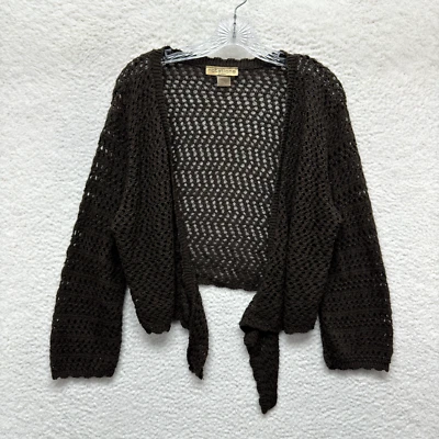 Vintage Crochet Knit Cardigan Sweater 1X XL Brown Bolero Shrug Boho Fairy Grunge - Image 1 of 4