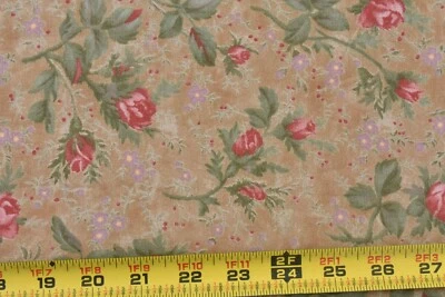 33" Long, Pink & Red Floral on Tan Quilt Cotton, Moda, Robyn Pandolph, P7190 - Image 1 of 4