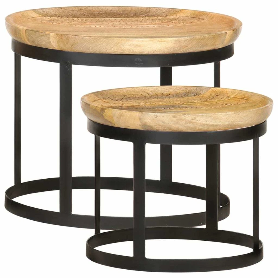 Side Table Brown and black Solid mango wood and powder-coated steel vidaXL