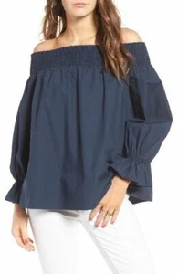 Soprano (Nordtrom) Navy Off Shoulder Blouse w/ Back Bow Large (L) - Picture 1 of 7