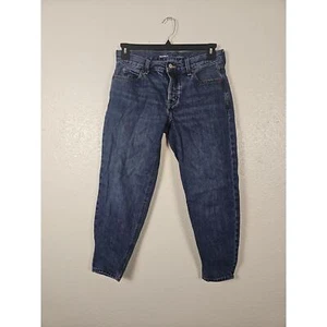 Old Navy Girls Mid Rise Slouchy Taper Dark Blue 5 Pocket Button Fly Jeans Size 2 - Picture 1 of 5