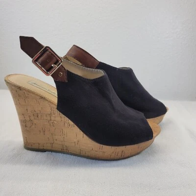 American Eagle Women Shoes 4" Platform Sling Back Cloth Uppers Faux Cork Sz 6.5 - Image 1 of 4