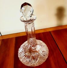 Crystal Cut Look Fitted Glass Stopper Decanter  10.75" Tall 5" Wd Cordial Brandy