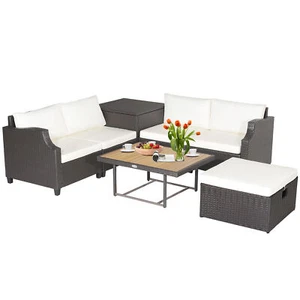 7PCS Outdoor Furniture Set w/ PE Wicker Cushions Conversations On The Sectional - Picture 1 of 7