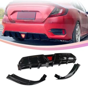 Fits 2016- 2022 Honda Civic 4Dr Sedan Glossy BLK Rear Bumper Diffuser Lip w/ LED - Picture 1 of 11