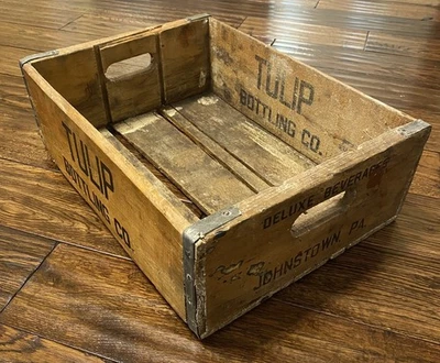 SALE PRD  Tulip Bottle Co, Johnstown PA. Wood Soda Box Crate. *Damaged* - Image 1 of 3