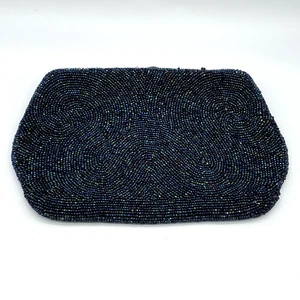 Vintage Saks Fifth Avenue blau Perlen Clutch Handtasche Abendtasche Belgien 50er LESEN - Bild 1 von 12